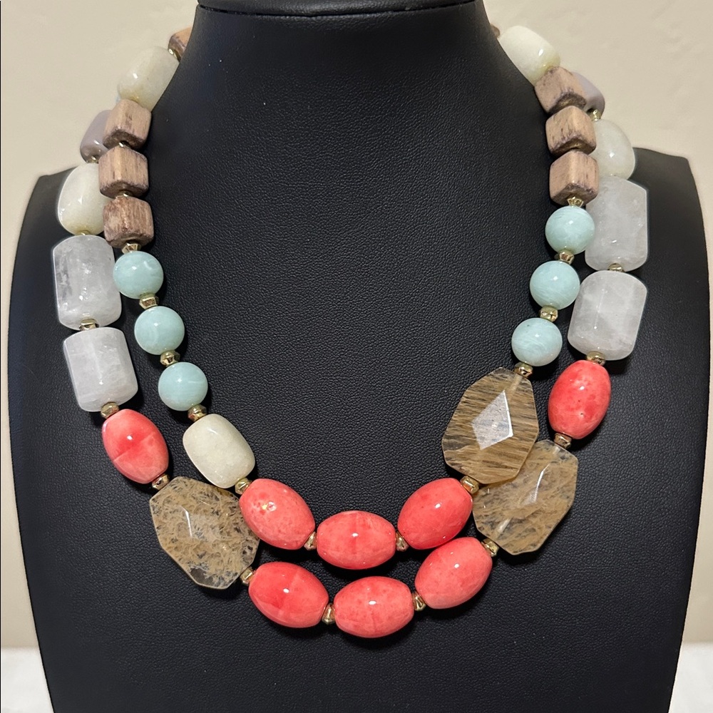 LOFT Natural Stone & Quartz Multi-Color Double Strand Chunky Beaded Necklace